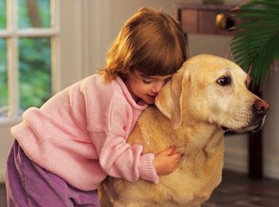 a small child with her dog rejoicing after a traumatic crime scene has taken place and been cleaned