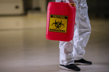 hazmat technician on his way to clean up a vehicle filled with blood.