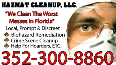 Man in a hazmat cleanup suit representing our hazmat clean up services in Florida