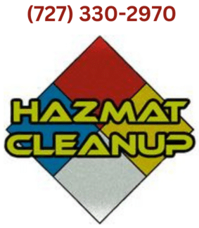 Hazmat Cleanup technician with our Hazmat Cleaning logo and phone number for Pasco County services.